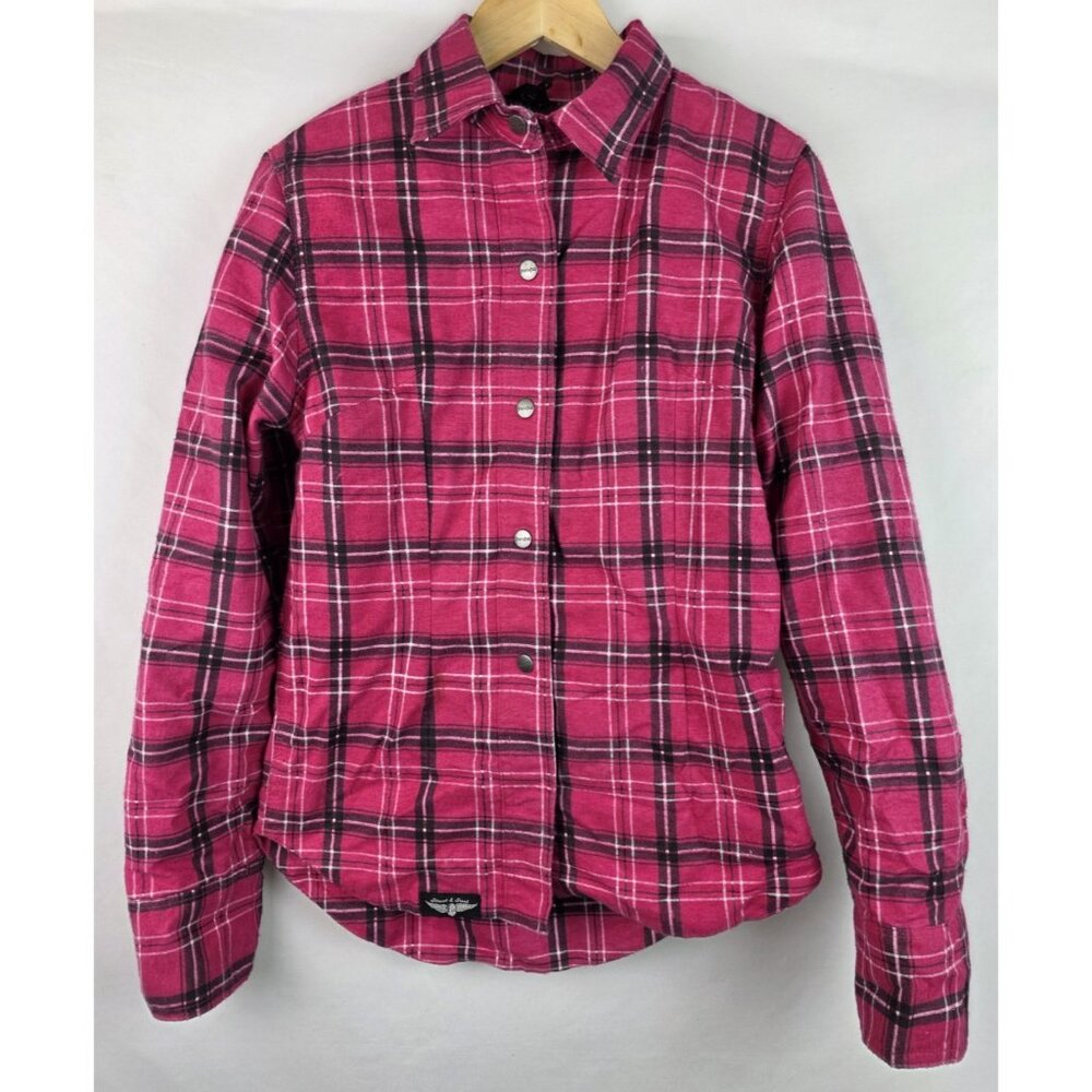 Street & Steel Women's Motorcycle Jacket Medium Pink Plaid Armored Shoulder Pads